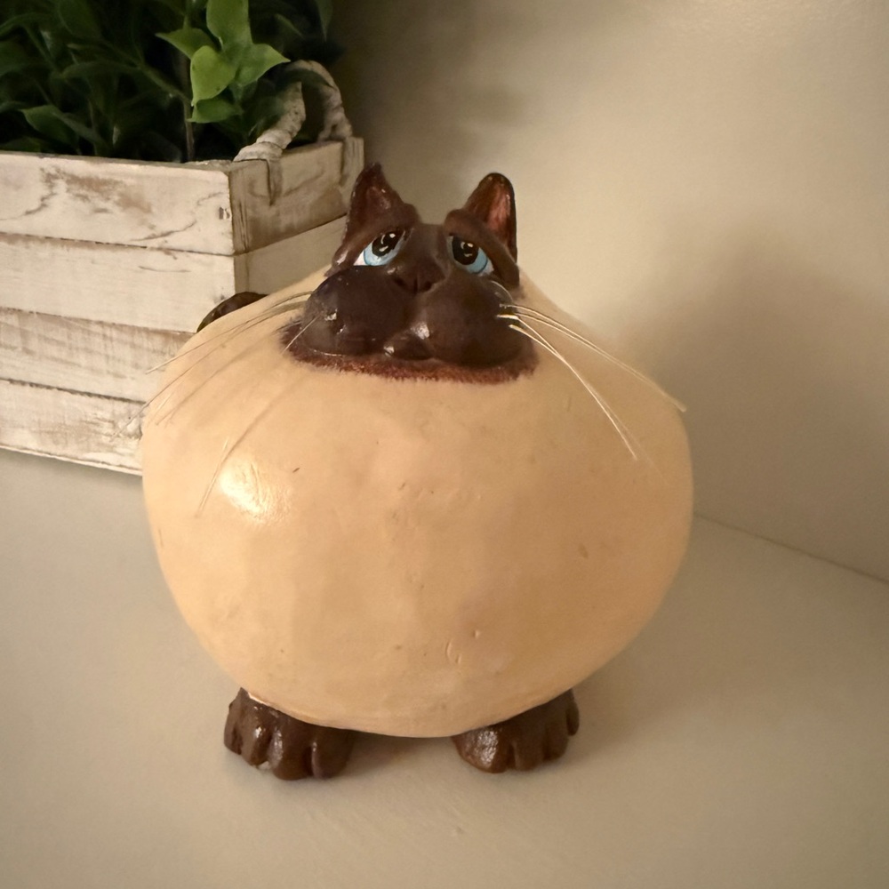 VICKI THOMAS Siamese Fat Cat Gourd Art Kitty Cat Kitten Figurine Vintage